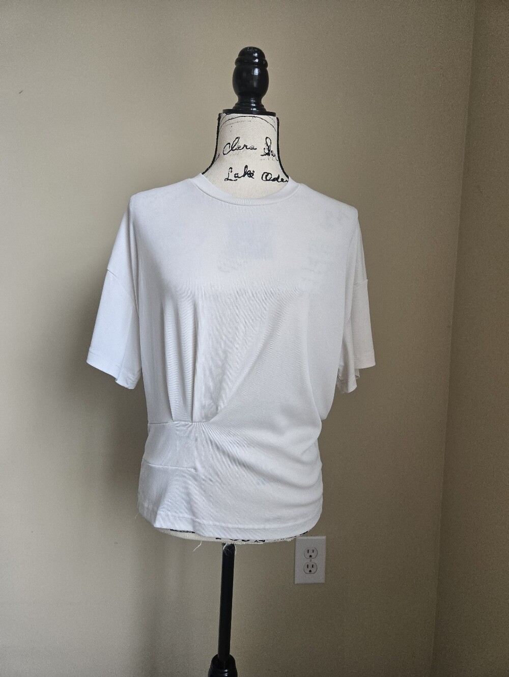 OGL Cinch Waist Top Womens L Short Sleeve White
